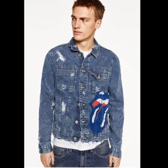 Rolling stones denim jacket zara Clearance
